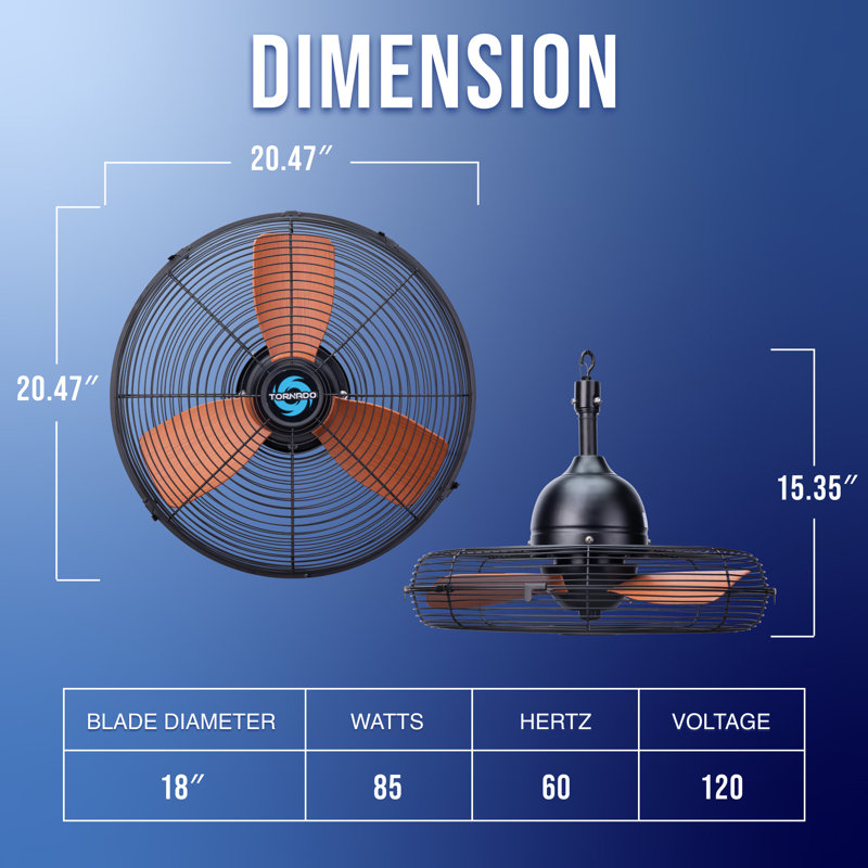 Tornado Outdoor Mount Ceiling Fan, IPX4 Water-Resistant Ceiling Hung Fan Remote Control Included