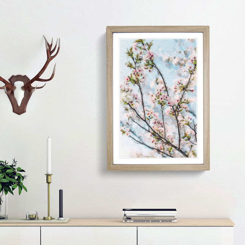 Cherry Blossom Tree in Abstract - Picture Frame Painting Print, 36cm H x 27cm W x 2cm D, Oak Framed
