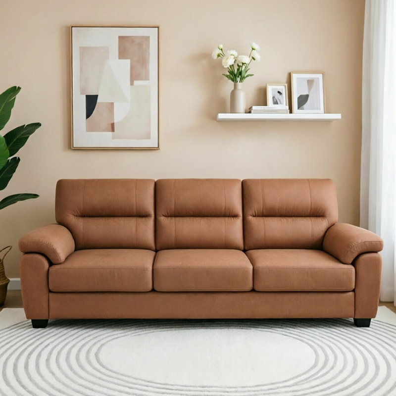 Canapé 3 places en microfibre, canapé Mid-Century avec coussins larges et épais, canapé à assise profonde pour animaux de compagnie, brun