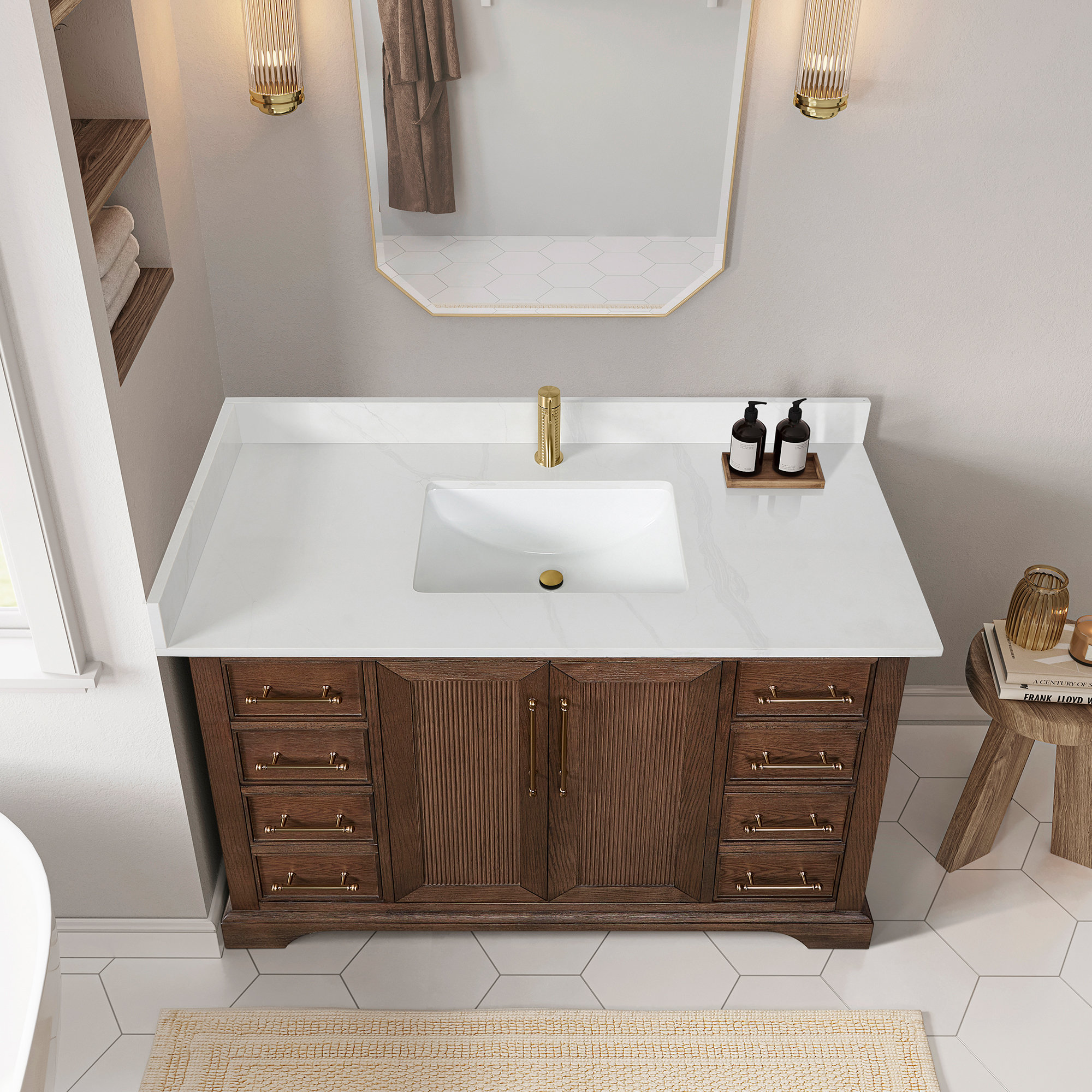 Charlton Home® Delisma 48" Single Bath Vanity with Silk White Quartz ...