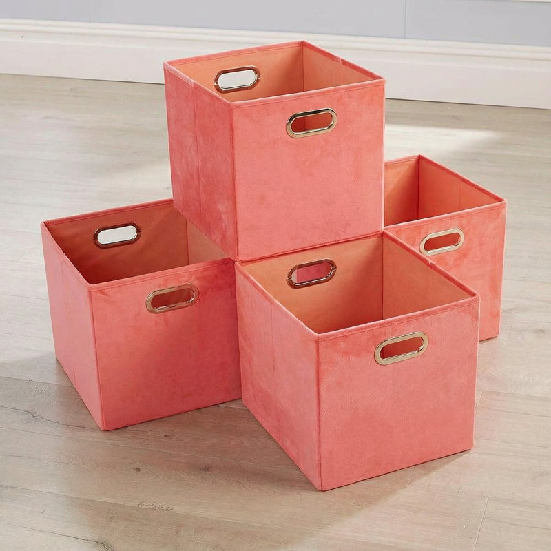 Pack of 4 Folding Soft Storage Utility Cube Basket Boxes, Pink