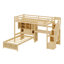 Lit mezzanine en bois massif avec bureau intégré, escalier, compartiments de rangement-672829980