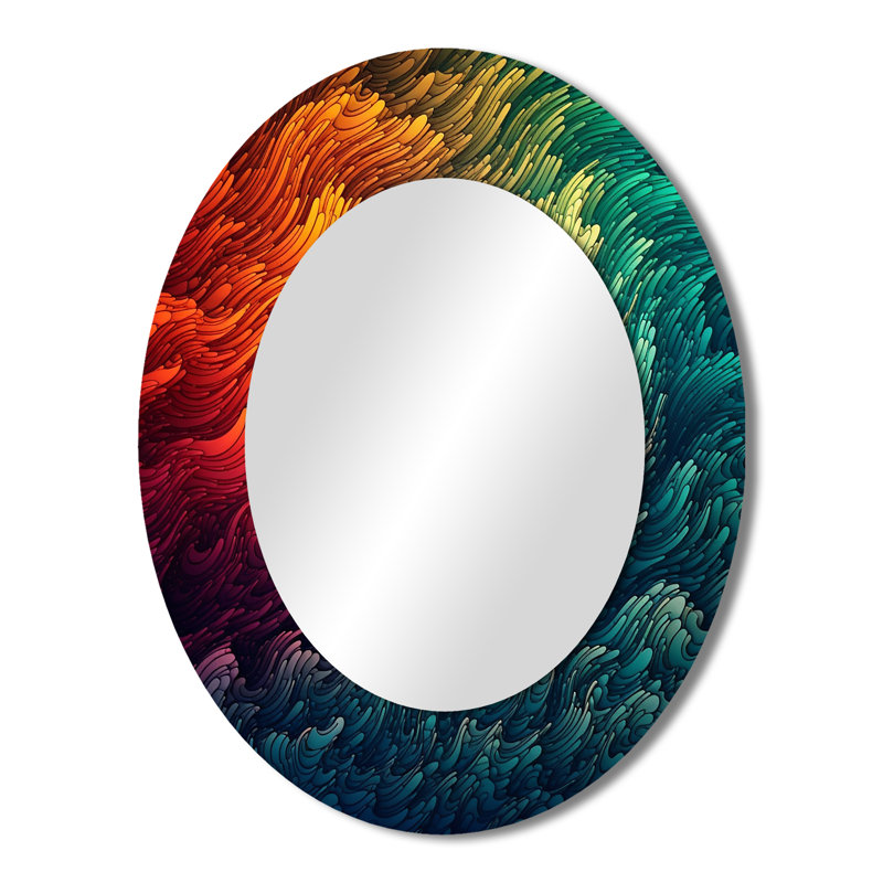 Exploration des profondeurs du marbre orange I - Miroir mural moderne ovale, 43 po x 33 po