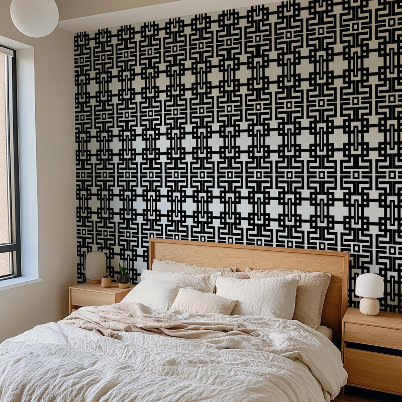 The Blush Label Aztec 10' L x 24" W Wallpaper Roll, Faux Grasscloth, Non-pasted, Black