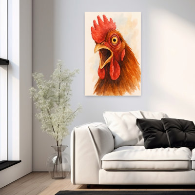 Funny Shouting Rooster Portrait Bold Elegant Modern Bird Animal Nature Wall Art