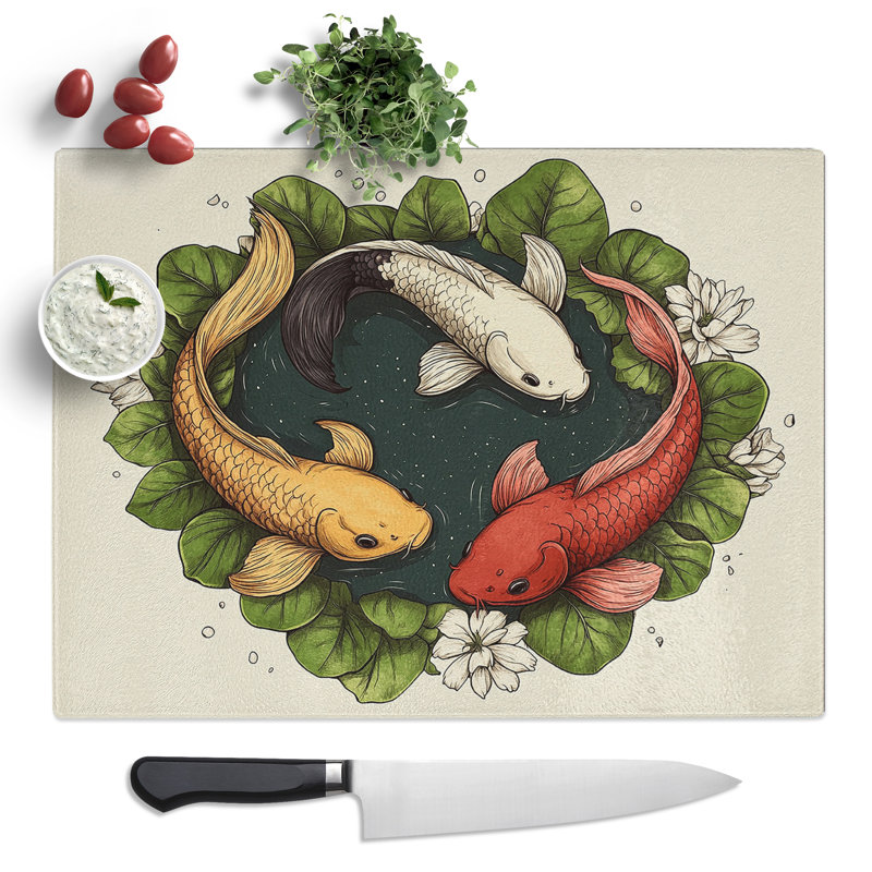 Koi Fish Digital  Glass Chopping Board