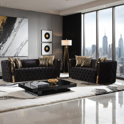 Bellagio Luxe 2-Piece Sofa & Loveseat Set with Gold Accent Trim
