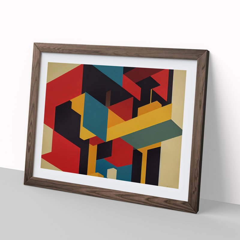 XH1022-8674X Suprematism Abstract Art Vol.5 - Single Picture Frame Painting, 25cm H x 34cm W x 2cm D, Walnut