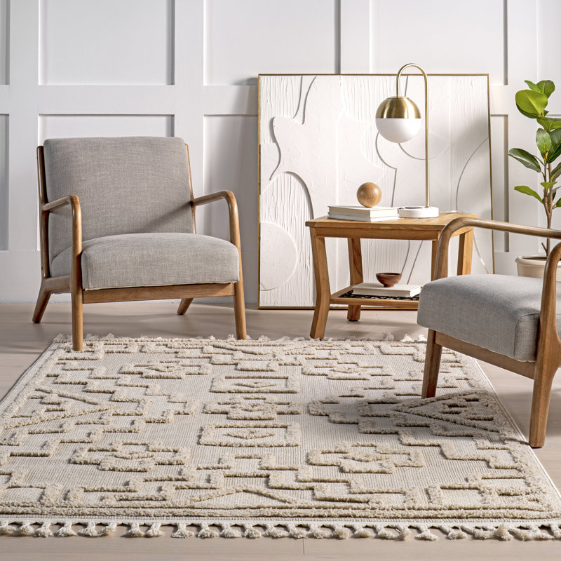 Roslin Moroccan High-Low Tasseled Area Rug, Rectangle 4' x 6'