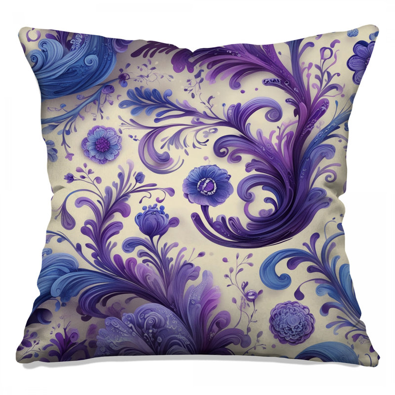 Coussins décoratifs bleus, mauves et floraux, 14 X 14 pouces
