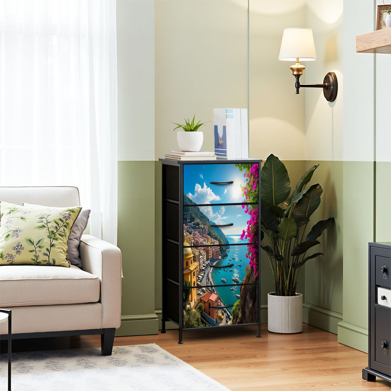 4 Drawer Dresser for Bedroom, Narrow Chest of Drawers, Wooden Top and Study Iron Frame 18"x37.5"-(WxH)