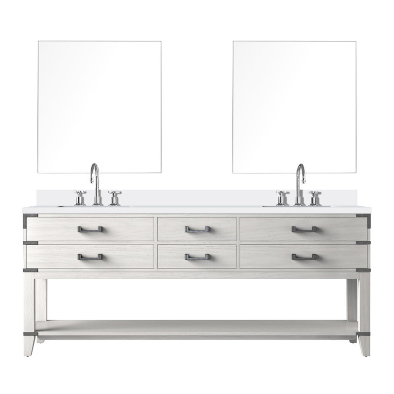 Double 36 po L x H H avec miroir et meuble-lavabo en chêne blanc