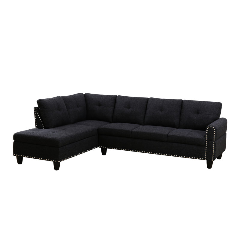 Rivet - Trimmed L Shaped 3 Piece Sectional With Pull Down Middle Seat And Two Cup Holders, Ideal For Game/Movie Nights, Comes Toss Pillows Matching Interior Storage, Solid + Engineered Wood Frame On
