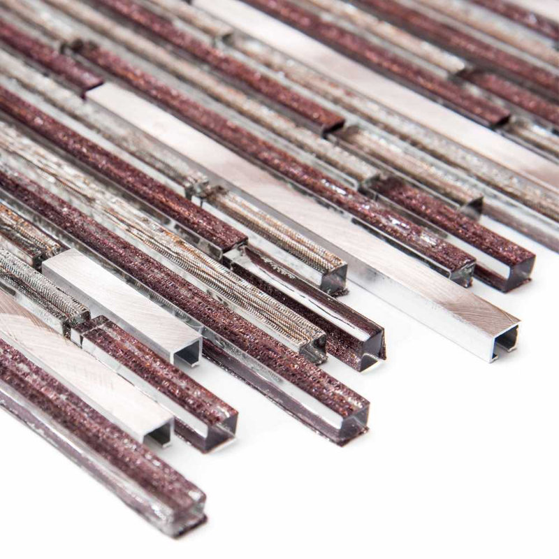 Cosmos Sleek 1" x 3" Shiny Glass Mosaic Wall Tile, Bronze/Gray