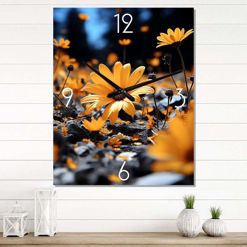 Horloge murale florale jaune, Très grand