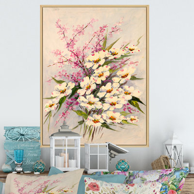 Romantiques fleurs blanches Bouquet - peinture sur toile encadrée