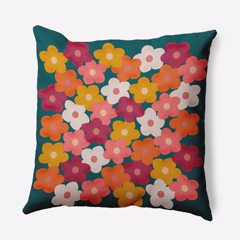 Coussin intérieur / extérieur Leafy Branch, H 16 po x l 16 po, Vert / rose / jaune floral