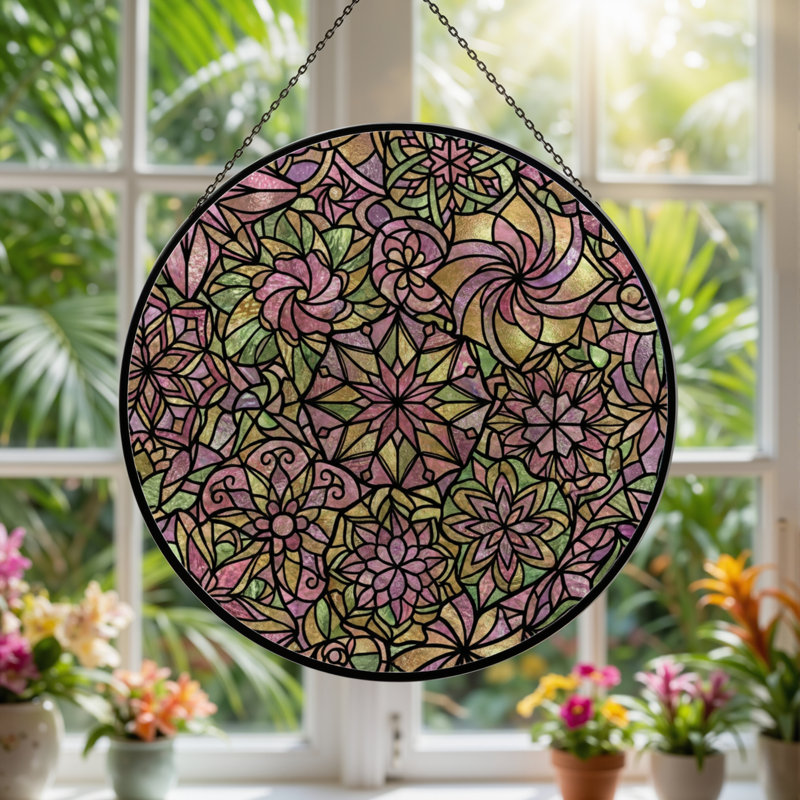 Vitrail de vitrail à motif floral H 7,8 po, H 7,8 po x l 7,8 po