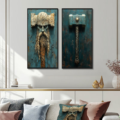 Thors Hammer I - Vikings Gods Wall Art 2 Pieces Set