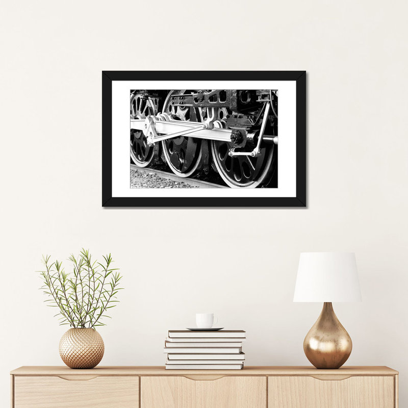 Train antique, reproduction de photo sur toile, H 16 po x l 24 po x P 1 po, Papier d'art encadré noir, Blanc