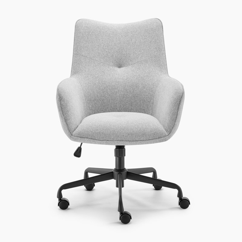 Sabrina Upholstered Grey Fabric Swivel Office Chair - Sophisticated Curved Design