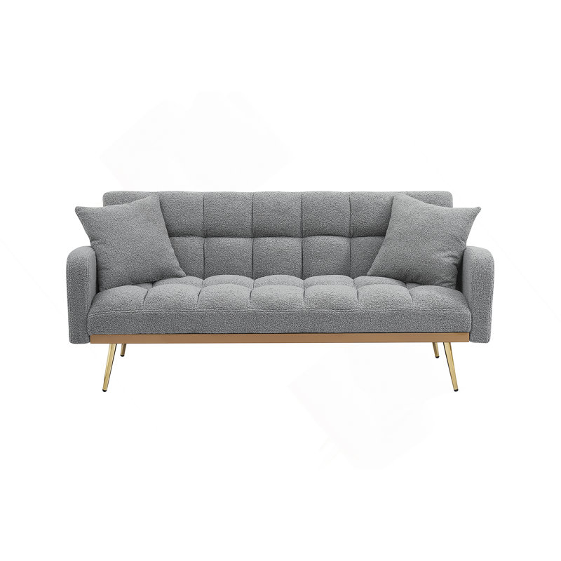 69 Inch Adjustable Teddy Sofa Bed In Gray, For Small Spaces And Multi-Functional Living, Gray