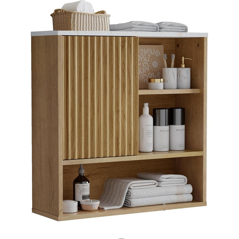 Armoire à pharmacie cannelée au-dessus de la toilette - Rangement mural pour salle de bain avec plateau en faux marbre naturel