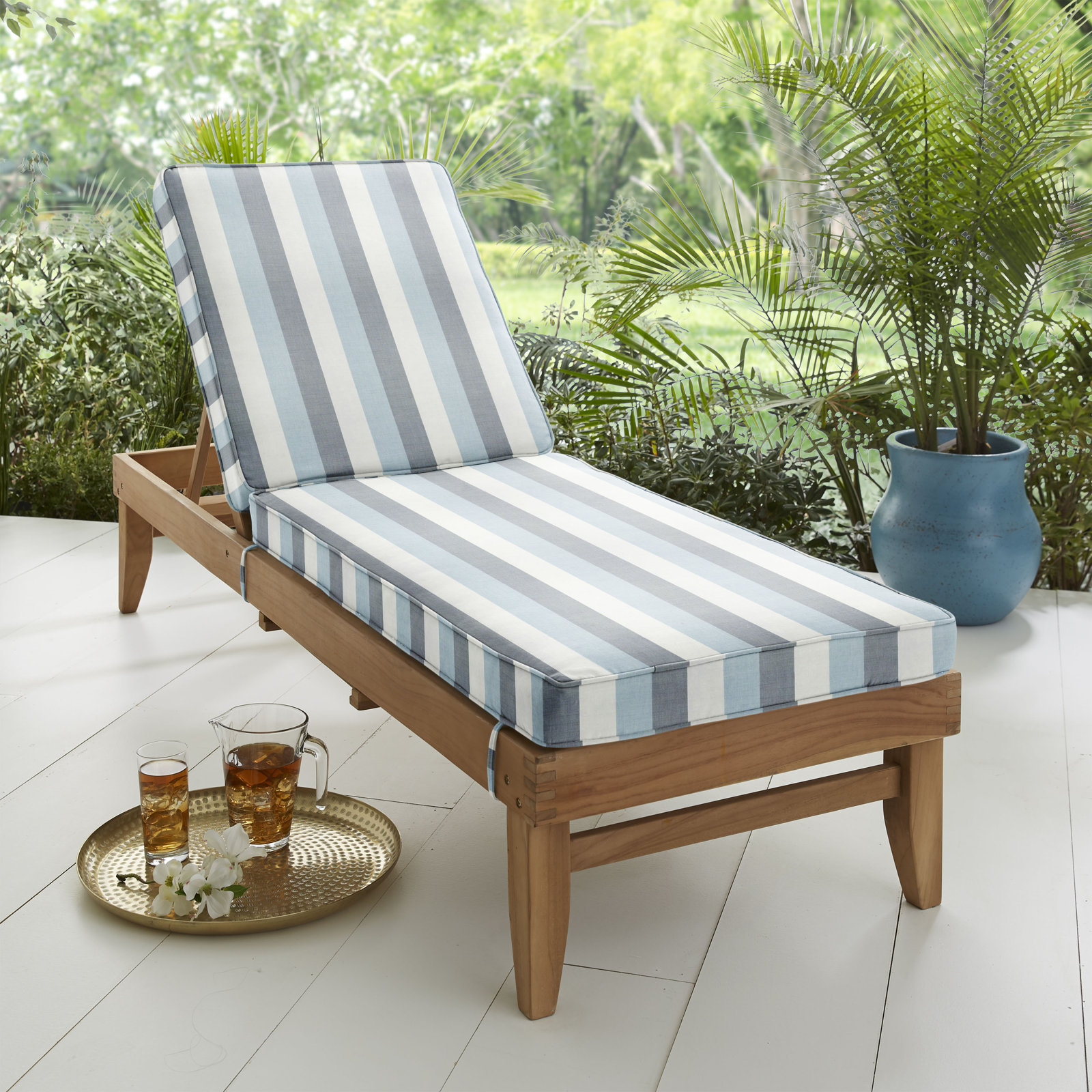 Striped Outdoor Chaise Lounge, 78" W x 21" D, Direction Dew Stripe Sunbrella®