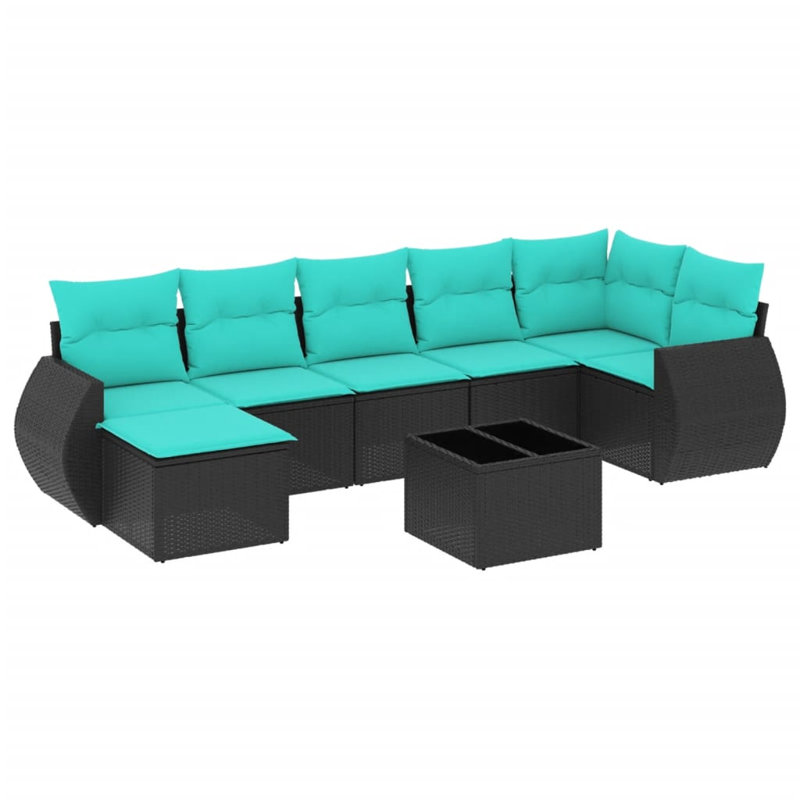  Ensemble de canapé de patio 8 pièces avec coussins en rotin de polyester noir