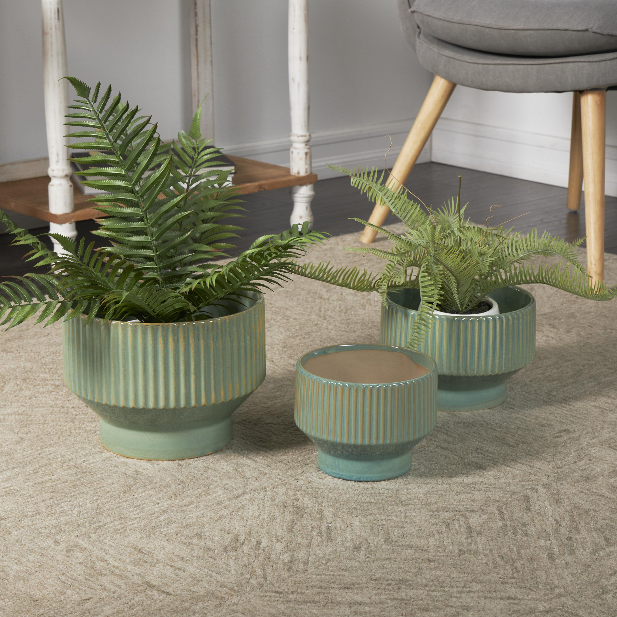 Destina 3-Piece Ceramic Pot Planter Set, Green