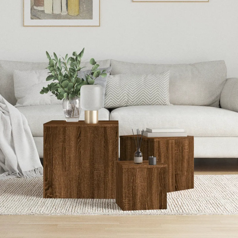 Gobind Block Nesting Tables, Brown Oak, Brown Oak