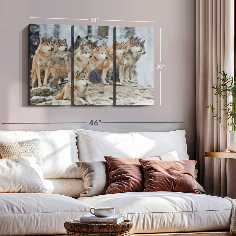 «Wild Wolf Pack», 3 pièces sur toile, H 20 po x l 33 po x P 1,25 po