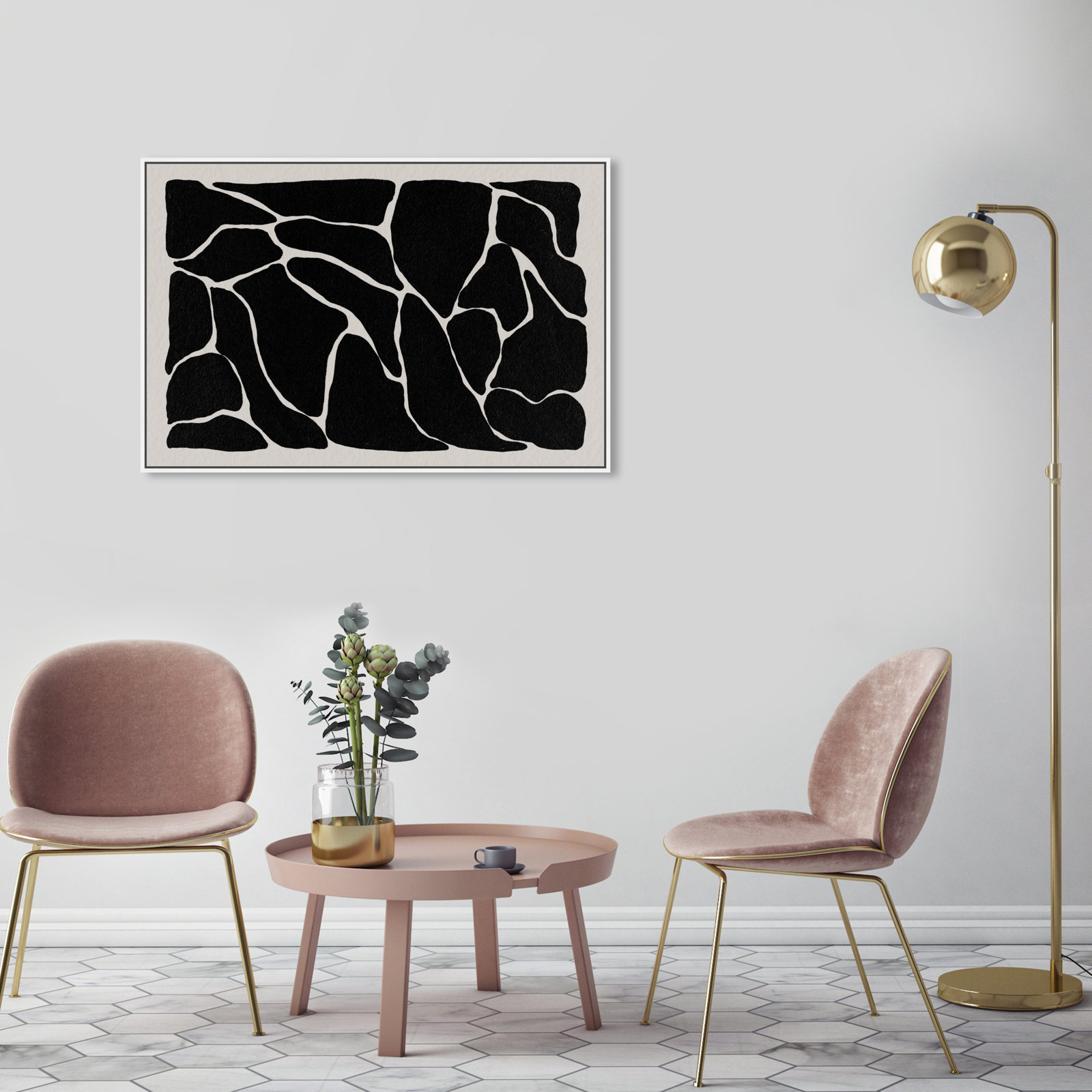 Abstract Black And White Giraffe Pattern, White, 25" H x 37" W