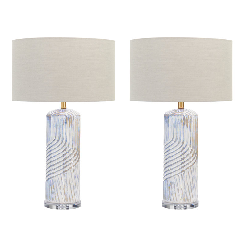 30" Crystal Table Lamp With Beige Shade