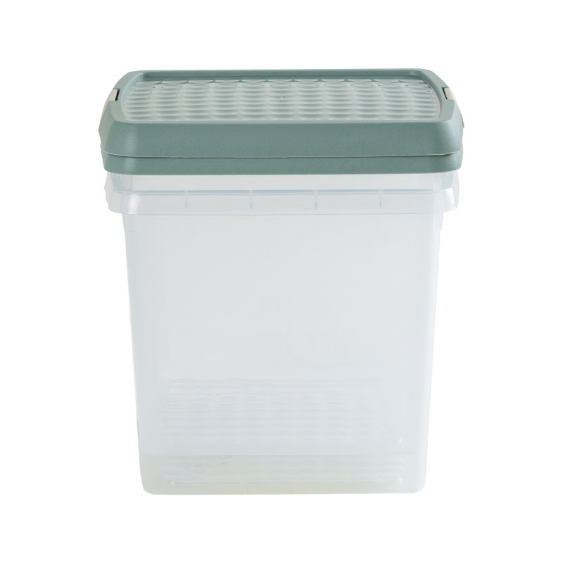 Wham Clip Square Plastic Storage Boxes with Secure Clip Lock Lids Clear/Stone/Slate Grey, 14 Liters, Green