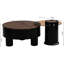 Table basse ronde, tiroir de rangement, table centrale en plastique noir, option d'économie d'espace, caractéristiques de conception uniques, support de base, plastique polyvalent, disposition gigogne, style moderne, fabrication,