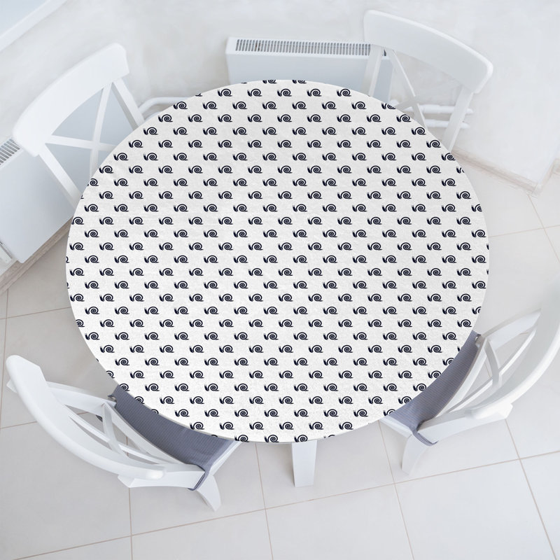 Ebern Designs Snail Fitted Round Tablecloth White Charcoal Grey