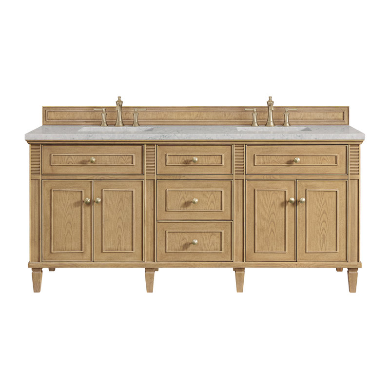 Lorelai 72" Double Vanity W/FreePower Wireless Charger, Eternal Jasmine Pearl, Light Natural Oak