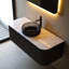 Meuble-lavabo 48 po avec lavabo, meuble de rangement mural rayé à bords arrondis avec 2 tiroirs, lavabo et comptoir en verre noir transparent, pré-assemblé, couleur noire