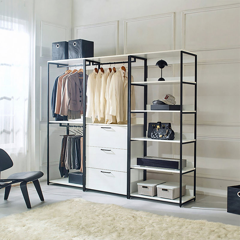 White Freestanding Tower System -Shelf Walk In Wood Closet System With Metal Frame