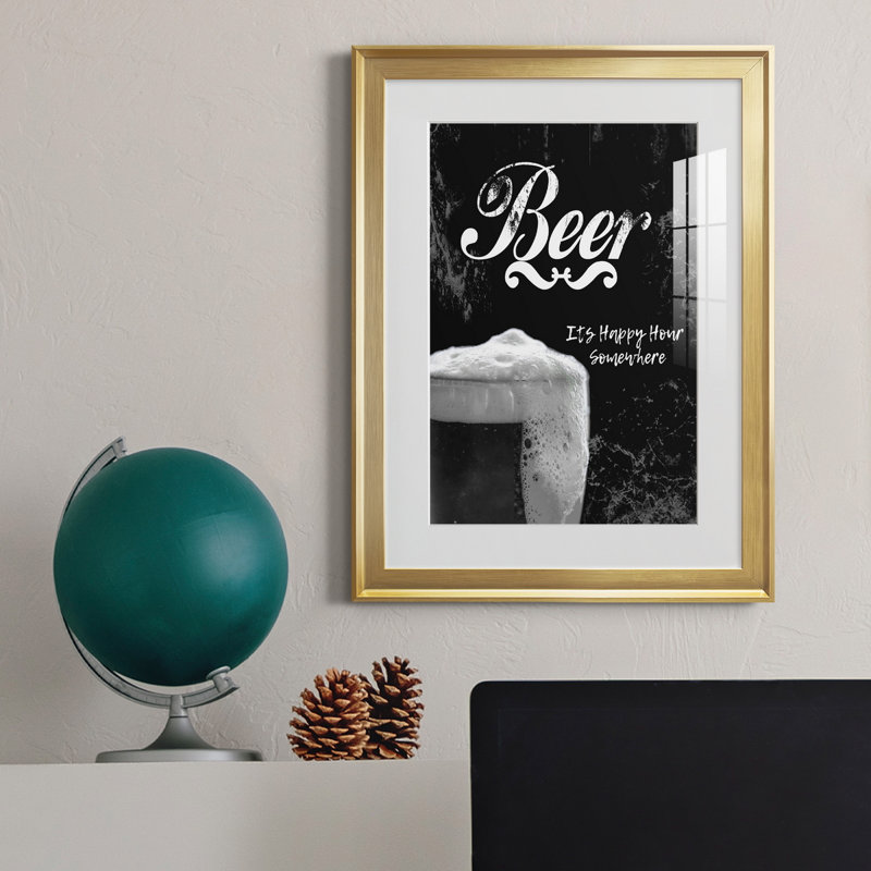 Beer - art textuel avec cadre photo, Or, H 18,5 po x l 24,5 po x P 1,5 po