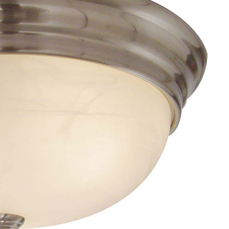 1-Light Indoor or Outdoor Brushed Nickel Fluorescent Round Flush Mount Ceiling Fixture with White Alabaster Glass Bowl