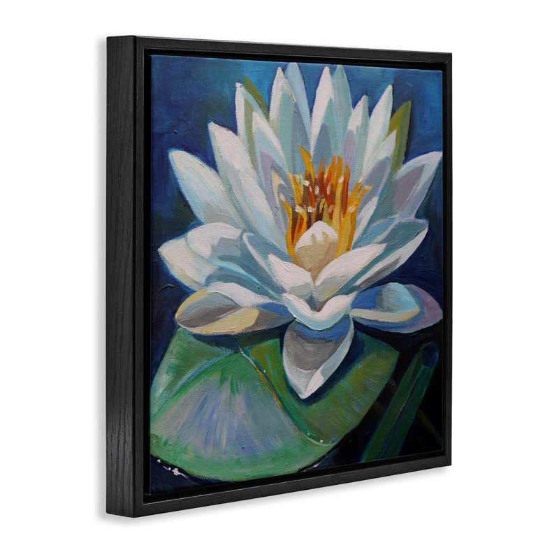 Cadre flottant Peaceful Lotus Flower, design par Violeta Vollmer, Cadre flottant noir de jais, H 18 po x l 18 po