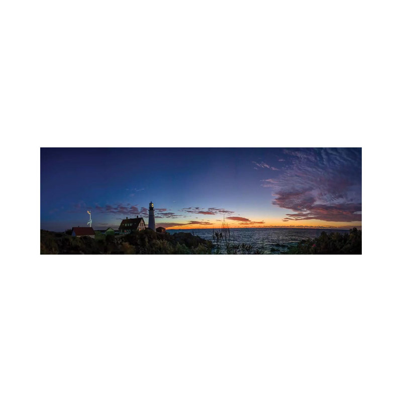 Portland Maine Head Light At Dawn Panorama by OLena - Wrapped Canvas Panoramic Gallery-Wrapped Canvas Giclée