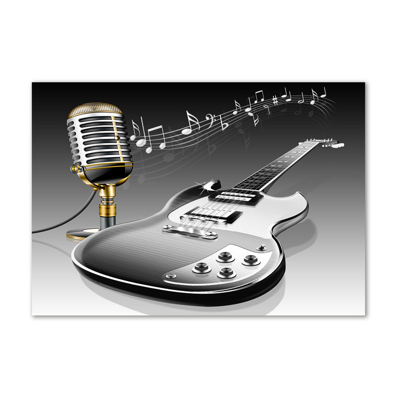 Guitar And Microphone - Wrapped Canvas Print