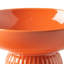 Ribbed Pedestal Fruit Bowl, Wide Basin, Glazed Orange Ceramic 11 Inch