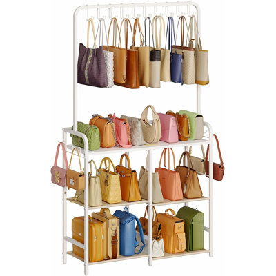 Large Purse Organizer for women with 10 Purse Hanger, 3-Tier Double Row Purse Rack Stand with 6 Side Hooks