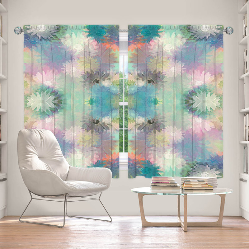Galyna Room Darkening Curtain Pair, 40" W x 61" L, Blue/White/Pink