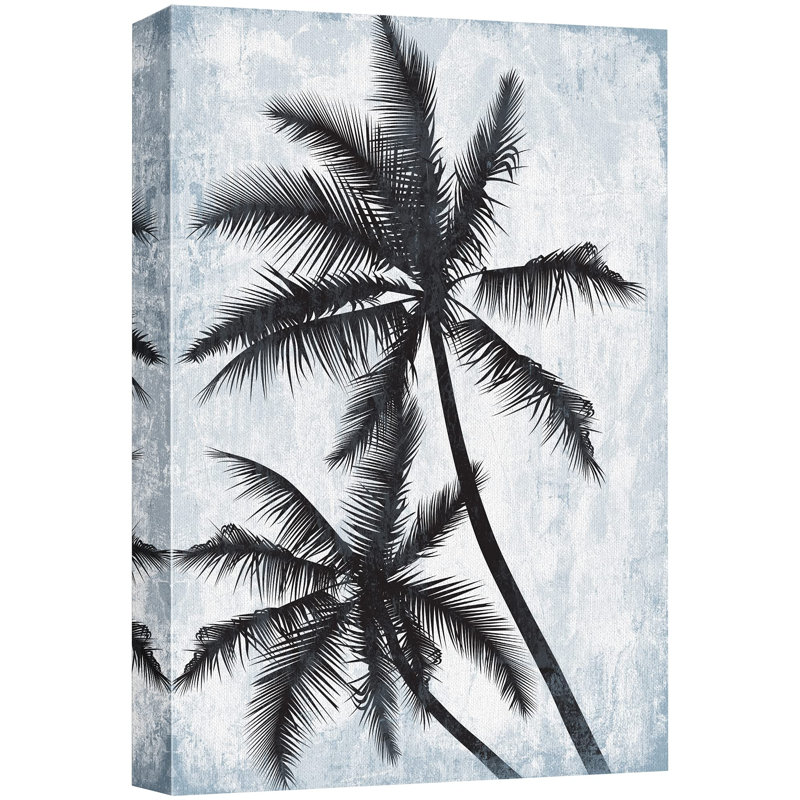 Palmier tropical tropical bleu délavé industriel venteux palmier duo plantes art moderne rustique, H 36 po x l 24 po