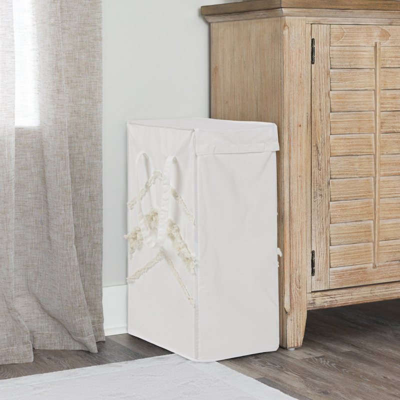 Ivory Canvas Collapsible Laundry Hamper with Lid for Kids